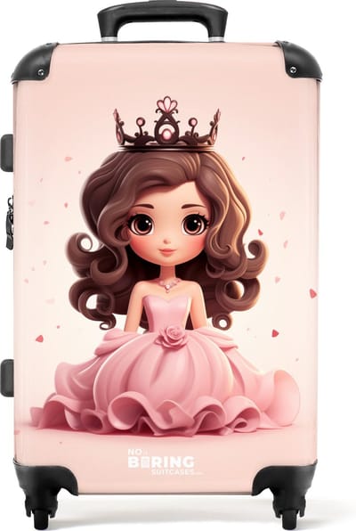 NoBoringSuitcases.com® - Kinderkoffer meisje met prinses - Roze kindertrolley meisjes - Koffer kind groot - Rolkoffer lichtgewicht - Reiskoffer met 4 wielen - Grote trolley XL - 20 kg bagage
