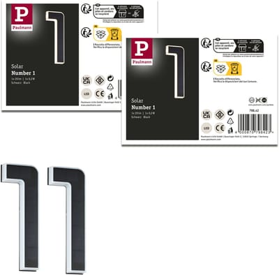 Set Solar LED-huisnummerverlichting incl. verwisselbare accu 3000K 2x6lm 2x0,2W Zwart