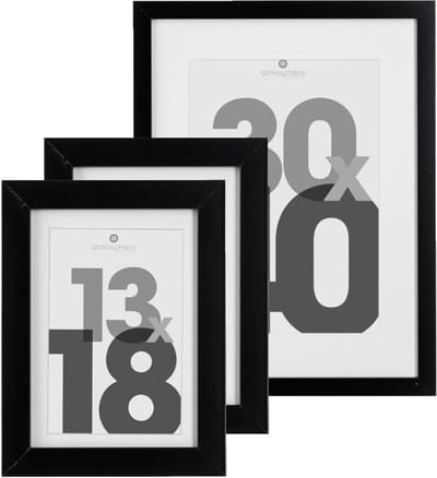 Atmosphera Fotolijstjes set van 3x stuks - 1x voor 30 x 40 cm - 2x voor 13 x 18 cm - zwart - modern/strak ontwerp