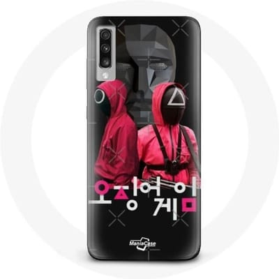 Coque pour Samsung Galaxy A70 Squid Game Affiche masques soldats logo coréen
