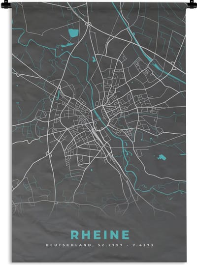 Wandkleed - Wanddoek - Blauw – Duitsland – Plattegrond – Stadskaart – Kaart – Rheine - 120x180 cm - Wandtapijt
