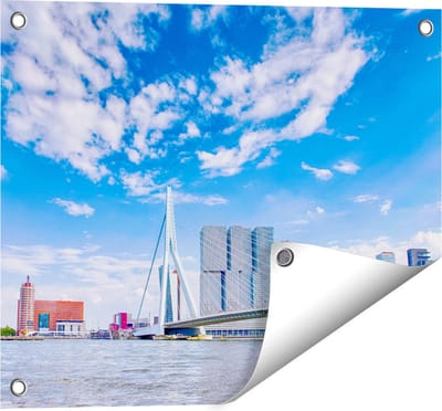 Gards Tuinposter Erasmusbrug aan het Water in Rotterdam - 50x40 cm - Tuindoek - Tuindecoratie - Wanddecoratie buiten - Tuinschilderij