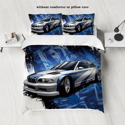 3-delige beddengoedset met sportwagenraceprint 1 dekbedovertrek + 2 kussenslopen ongevuld, huidvriendelijk, ademend, pillingvrij 180x210cm AU Double&set