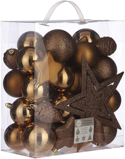 House of Seasons Kerstballen - 39 stuks - koper bruin mix - met piek - Kerstversiering - kerstboomversiering