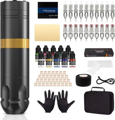 MKSS® Premium Tattoo Machine met Accessoires - Tattoo Machines Draadloos - Tattoo Set Inclusief Inkt en Naalden - Tattoo Kit voor Professionals en Beginners