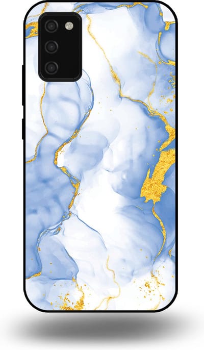 Smartphonica Telefoonhoesje Geschikt voor Samsung Galaxy A02s met Lichtblauw Goud Marmer Opdruk - TPU Backcover Case Lightblue Gold Marble Design geschikt voor Samsung Galaxy A02s