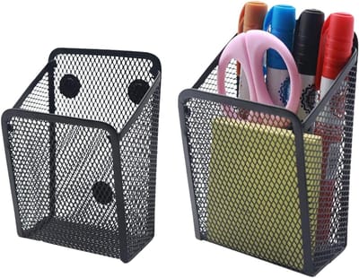 Set van 2 vierkante magnetische pennenhouders, ideaal voor whiteboard en koelkast, opbergdoos voor schrijfgerei en kantooraccessoires