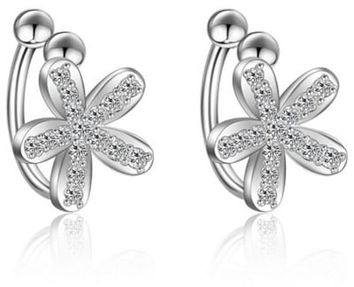 Oorclips voor dames en meisjes, schattig, zonder oorgat, eenvoudige bloemen met zirkonia, 925 sterling zilver