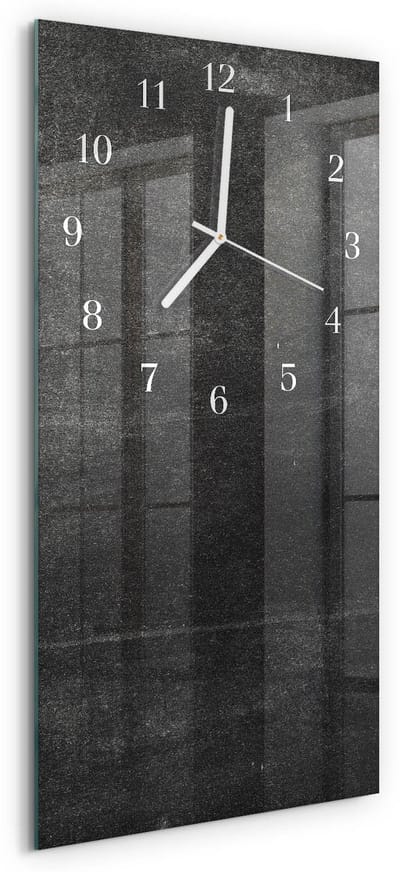 Tulup Wandklok - Grafiet Gekleurde Glazen Klok - 30x60 cm - Grijs Glazen Klok Met Print - Witte Handen - Rechthoekige Wandklok - Glazen Wandklok Design - Klok Glas Met Opdruk