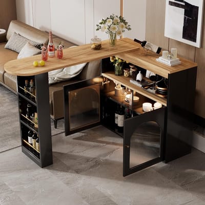 Inklapbare Bartafel - Hoge Keukentafel - Ruimtebesparend Wonen - Met LED en Oplaadpunt - 138-193 x 39 x 105 cm