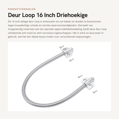 Dailygoods - Deur Loop - 16 Inch - Driehoekige Einden - Exposed Plug-in Kabels - Stevig en Duurzaam - Ideaal voor Thuisgebruik - Aluminium