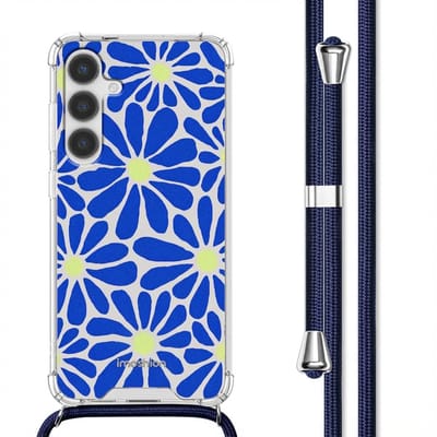 imoshion Hoesje - Geschikt voor Samsung Galaxy S24 Plus - Design Hoesje met Koord - Cobalt Blue Flowers Connect