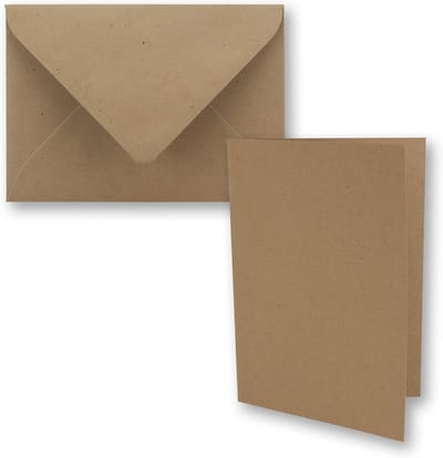 Set van 50 Zandbruine Vouwkaarten (DIN B6) Inclusief Enveloppen van Gerecycled Papier