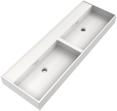 Brauer Gravity Wastafel - 140 cm - met 2 Spoelbakken en 0 Kraangaten - Mineraalmarmer Zijdeglans Wit