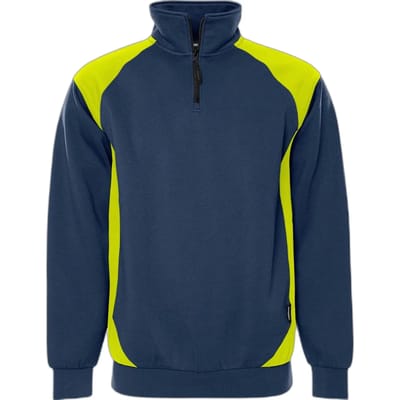 Fristads Sweater met korte rits 7048 GSM - Marineblauw/hi-vis geel - XS