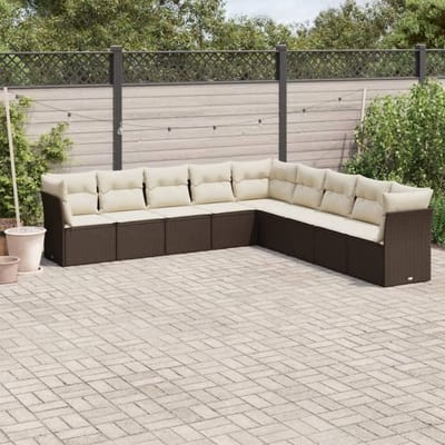 vidaXL - 9-delige - Loungeset - met - kussens - poly - rattan - bruin