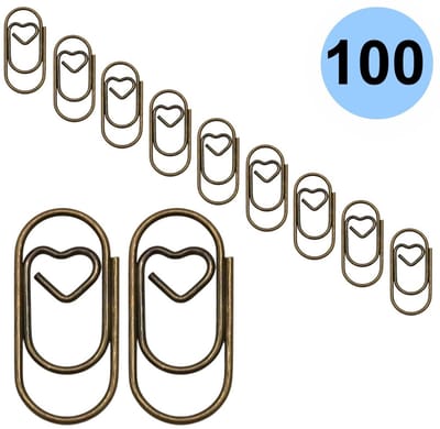 Fako Bijoux - 100x Mini Paperclip Hart Brons - Bronskleurige Hartjes Paperclips - Clip Hart Brons - Sluitclip - Paperclip - Papierklem - Cadeauverpakking - Trouwen - Geboorte - 100 Stuks