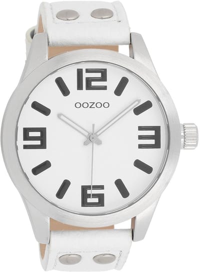 OOZOO Timepieces - Zilverkleurige horloge met witte leren band - C1050