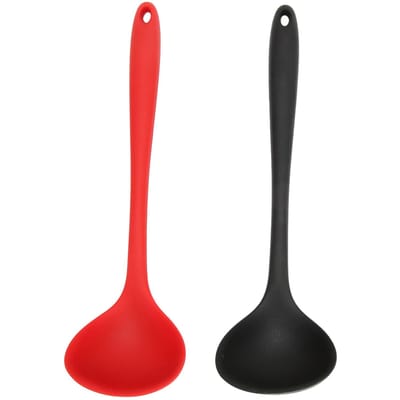 2 pcs Cuillère à soupe en silicone Multifonctionnelle Noire Rouge Louche en silicone Outil Cuillère de cuisine Avec L black