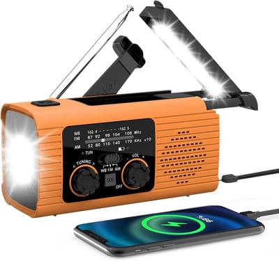Noodradio - Draagbare noodradio - Noodradio solar opwindbaar - Weerradio - Powerbank 2000 mAh - Oranje