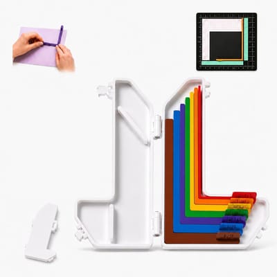 Uitlijnhulp Voor Scrapbooking - 7-delige Set Met Opbergcase - Kleurgecodeerde Maataanduidingen - Voor Kaarten Maken & Papierknutsels