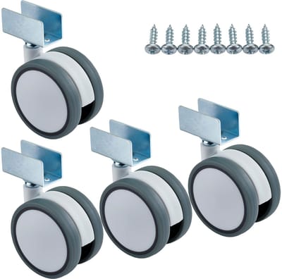 SOTECH set van 4 meubelwielen Hamm Ø 63 mm hoogte 74,5 mm, wit/grijs, 35 kg draagvermogen, U-profiel voor 19 mm wanddikte, zonder rem incl. bevestigingsschroeven