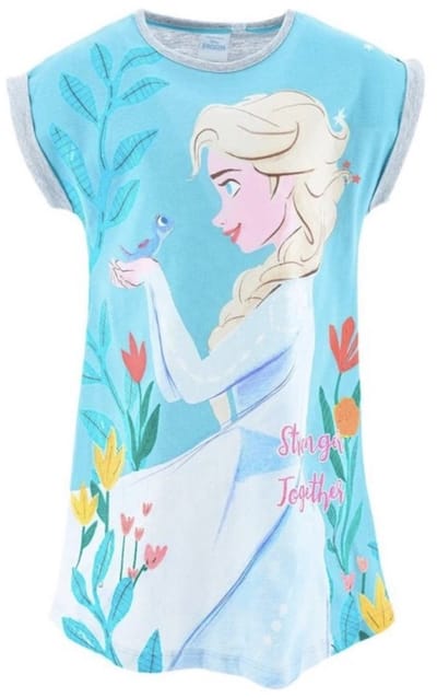 Disney Frozen Nachthemd - Korte Mouw - Katoen - Grijs/Blauw - Maat 98 - 3 Jaar