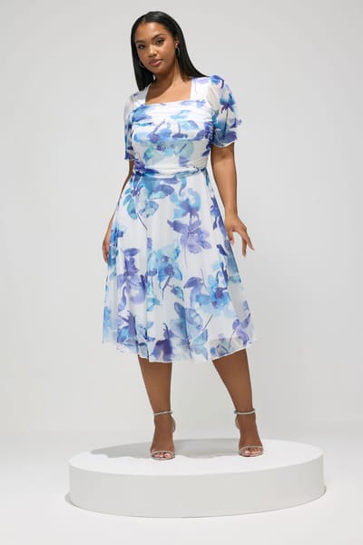 Yours London Witte Mesh Jurk Met Wazige Bloemenprint Size 44