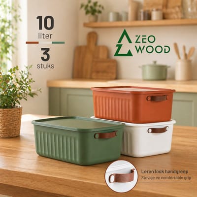 Zeo Wood® - Opbergbox met Deksel - Opbergdozen met Deksel - Opbergmand met Deksel - Set van 3 - 10L - Multicolour