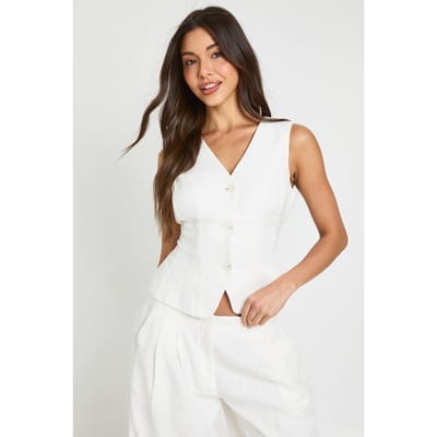 boohoo Dames Gilet Met Linnenlook | Wit | Maat: 36