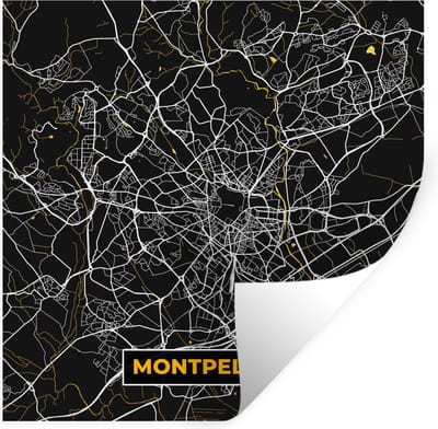 Muurstickers - Sticker Folie - Kaart – Stadskaart – Montpellier - Plattegrond – Frankrijk - 100x100 cm - Plakfolie - Muurstickers Kinderkamer - Zelfklevend Behang XXL - Zelfklevend behangpapier - Stickerfolie