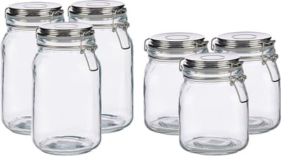 Set van 6x stuks luxe keuken voorraadpotten met klepdeksel zilver 1000 en 1500 ml - Voordeelset