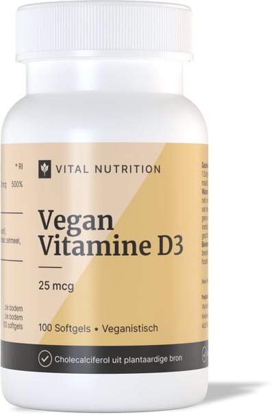 Vital Nutrition Vegan Vitamine D3 - 25 mcg - Cholecalciferol uit Algen - Plantaardig - 100 softgels