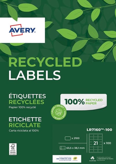 Etiket avery lr7160-100 63.5 x 38.1 mm 2100 st recy