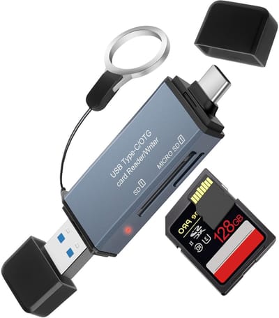 2-in-1 SD/Micro SD Kaartlezer, USB 3.0 en USB C Geheugenadapter van Aluminium, Geschikt voor Mac, iPhone 15 en Camera's, Snelle Gegevensoverdracht