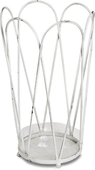 Paraplubak – Wit staal met klassieke vorm – Uitneembare lekbak – 49 cm hoog, 28 cm breed, 28 cm diep