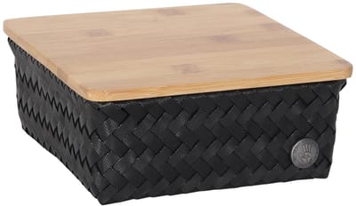 Opbergmand met deksel - Handgevlochten duurzame mand - Opberger - Woonkamer - Babykamer - Kinderkamer - Woonkamer - Handed By - Top Fit Square 18 - zwart - black