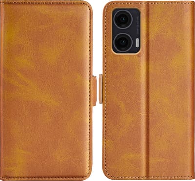 MobyDefend Hoesje - Geschikt voor Motorola Moto G35 - Luxe Wallet Book Case (Sluiting Zijkant) - Lichtbruin