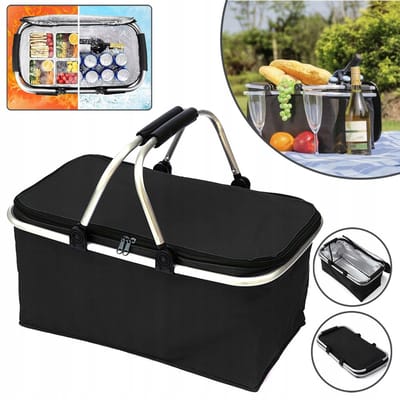 Opvouwbare Geïsoleerde Picknickmand - Waterdichte Buitenkant, Thermische Voering - Aluminium Frame Rubberen Handgrepen - Lichtgewicht En Compact - Voor Kamperen Strand En Buitenactiviteiten