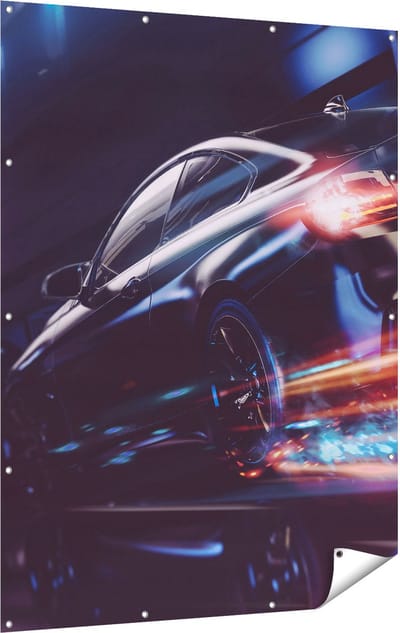 Gards Tuinposter Zwarte Raceauto - Abstract - 120x160 cm - Tuindoek - Tuindecoratie - Wanddecoratie buiten - Tuinschilderij