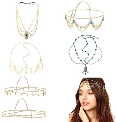 Dailygoods- Hoofdketting 6 Stuks - Gouden Hoofdketting - Retro Haaraccessoires - Elegante Hanger - Verstelbare Lengte - Geschikt voor Dames en Meisjes - Haarketting