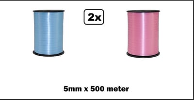 2x Krullint lichtblauw en roze 5mm x 500meter krul lint thema feest decoratie kado kado gold verjaardag