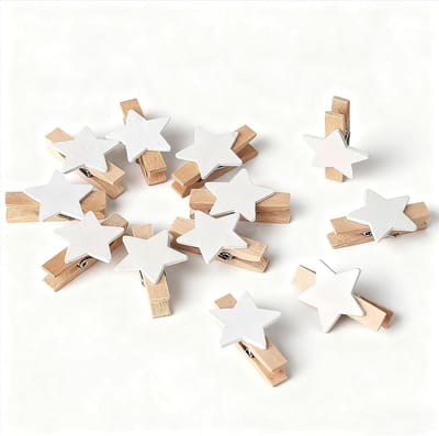 100 stuks houten wasknijpers in de vorm van een ster voor adventskalenders, witte kerstfotoclips, kleine knutselclips voor feestdecoratie en bruiloften (wit)