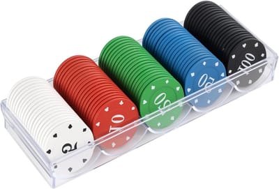 Complete Set van 400 Gekleurde Poker Chips met Acryl Doos, Ideaal voor Casino Avonden en Spelletjes Feesten