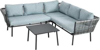 Gutent Loungesets - 4 Delig - Ratten - Zitgroep Met Kussens - 2 Dubbele Banken - 1 Hoekbank - 1 Salontafel - Grijs