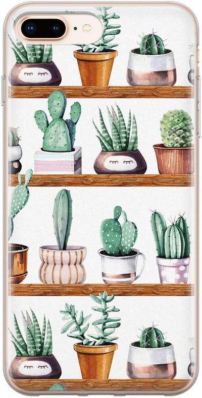 Leuke Telefoonhoesjes - Hoesje geschikt voor iPhone 8 Plus - Cactus - Soft case - TPU - Planten - Groen