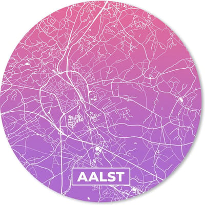 Muismat rond 20x20 cm - Mousepad Stadskaart - Aalst - Paars - Roze - Ronde muismatten