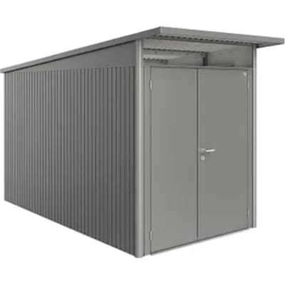 Biohort Metalen Tuinhuis Avantgarde - Kwartsgrijs Metallic - 180x380cm - Dubbele Deur - Met Lessenaarsdak