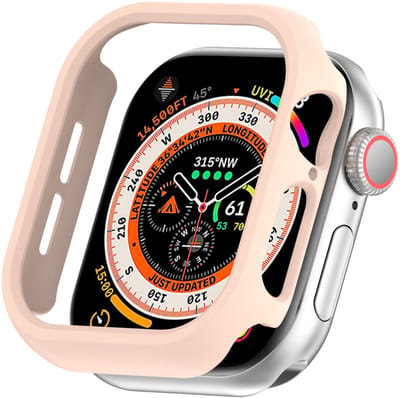 By Qubix - Hard case 42mm (open front) - Lichtroze - Geschikt voor Apple Watch 42mm (series 10) hoesje - screenprotector - Bescherming iWatch - Bescherm hoesje