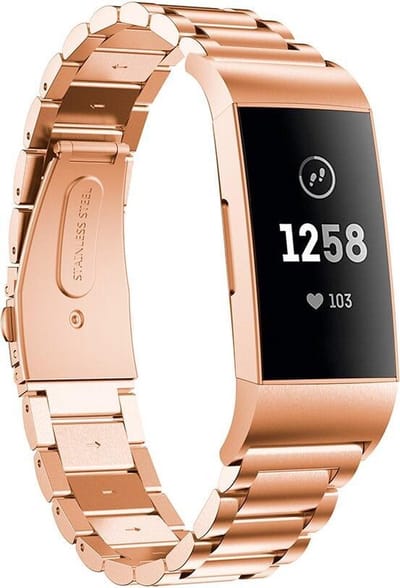 KELERINO. Metalen bandje geschikt voor Fitbit Charge 3 / Charge 4 - Schakel - Rose Goud